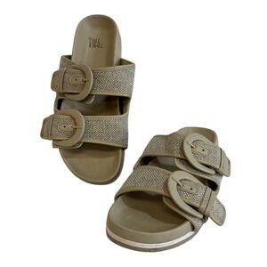 Time and Tru Women's Tan Double Buckle Slide Sandals Size 6